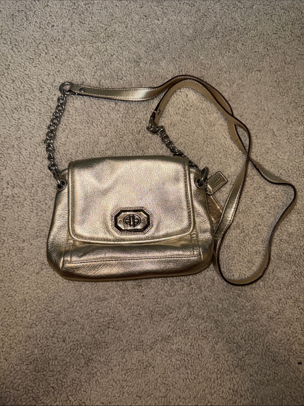 Coach Campbell turnlock metallic crossbody